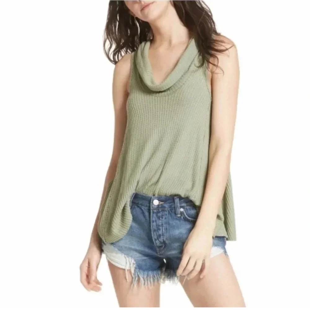 Free People We The Free Swing It Cowl Neck Sleeveless Waffle Knit Tank 🧶